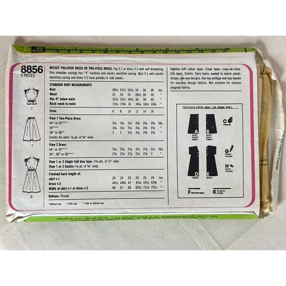 Vintage 70s Simplicity 8856 Blouson Dress Sewing Pattern Top Skirt Size 10 - Picture 3 of 4